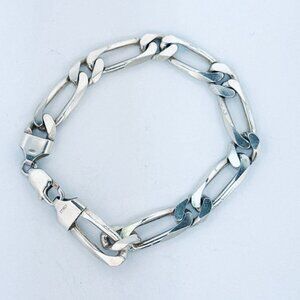 Estate Men’s Sterling Silver 925 Figaro Chain Bracelet Italy 8” 31.4g Vintage